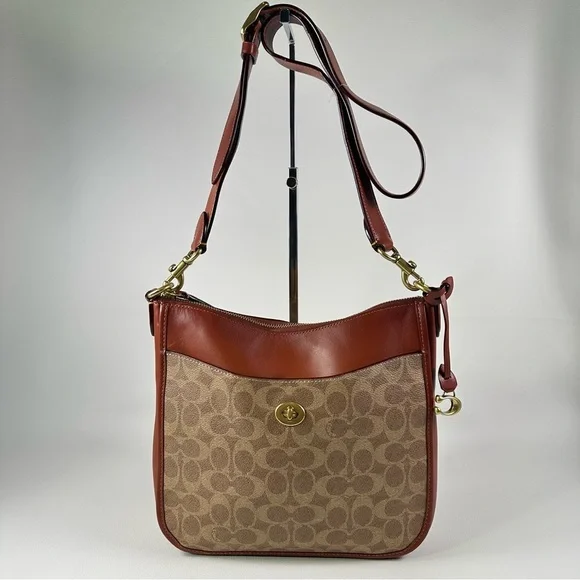Pre-Owned Women’s Coach Chaise Signature Canvas Sling Contrast Trim Leather Bag - Picture 1 of 14